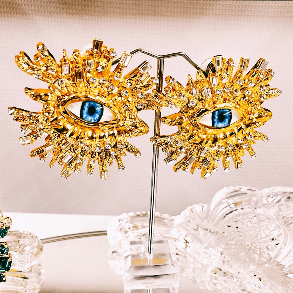 Gold and Blue Eye Earrings (Schiaparelli Inspired)